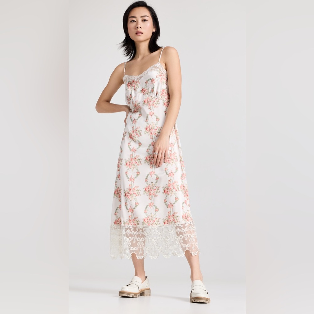 Simone Rocha NWT off-white midi floral slip dress with deep lace trim.